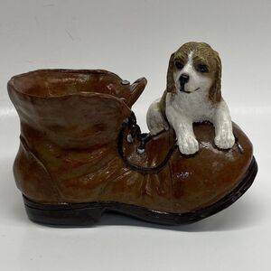 Vtg Puppy Dog on Boot Planter Land & Sea Nature Series 2002 Vessel Decoration